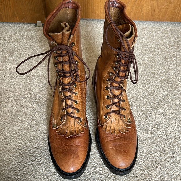 RARE Vintage Handcrafted J Chisholm two tone logger packer boot - Picture 4 of 16